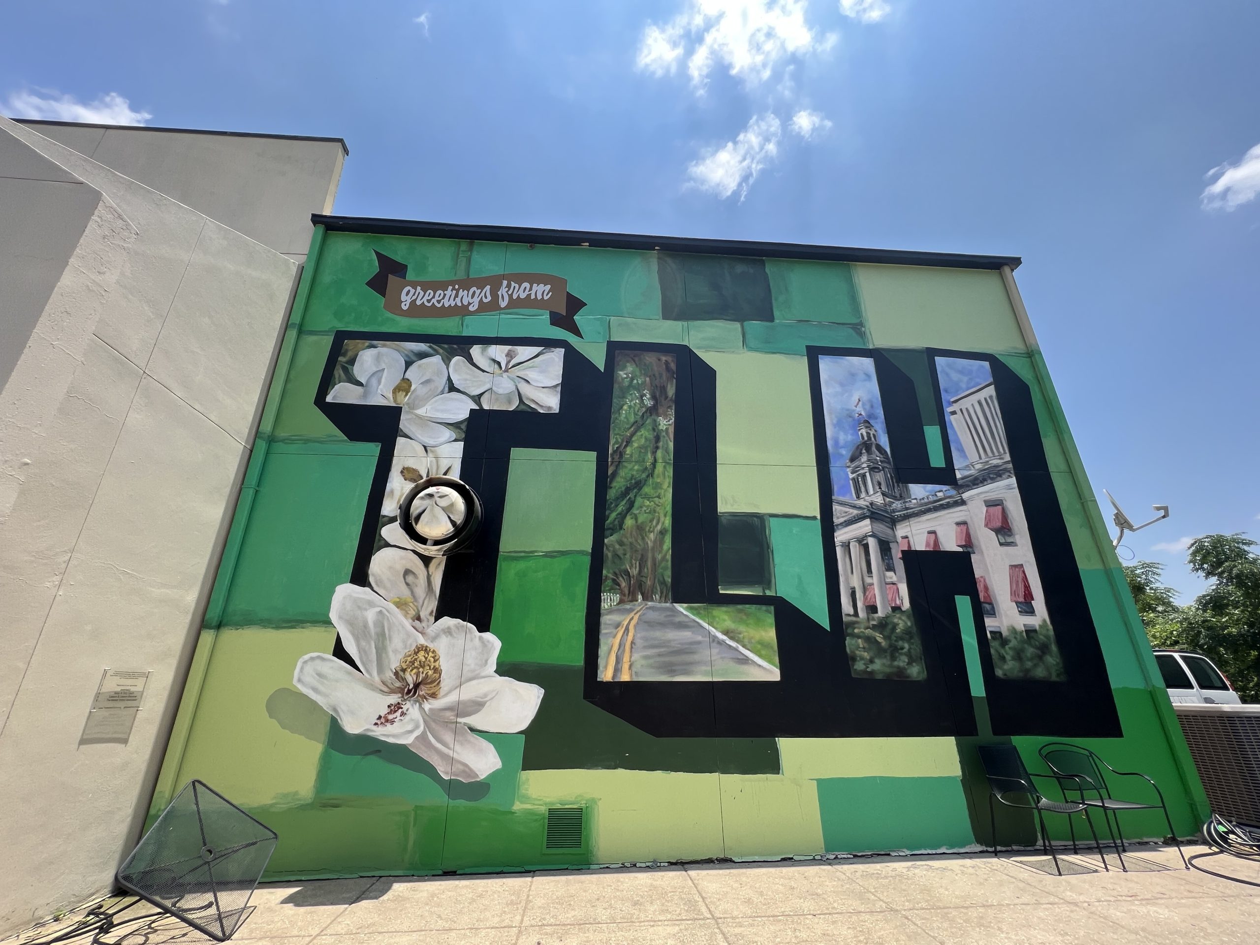 Green Tallahassee mural in the Market Square district in Tallahassee